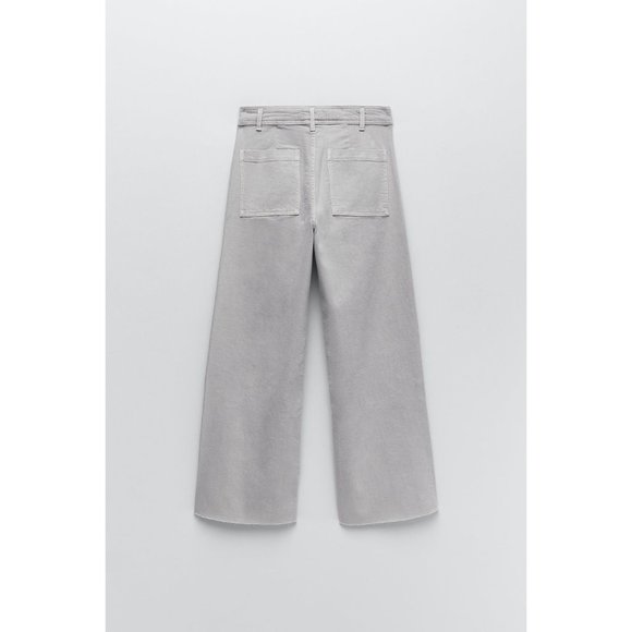 Zara Blogger Favorite Marine Straight High Waisted Flare Wide Leg Frayed Jeans - Picture 4 of 16